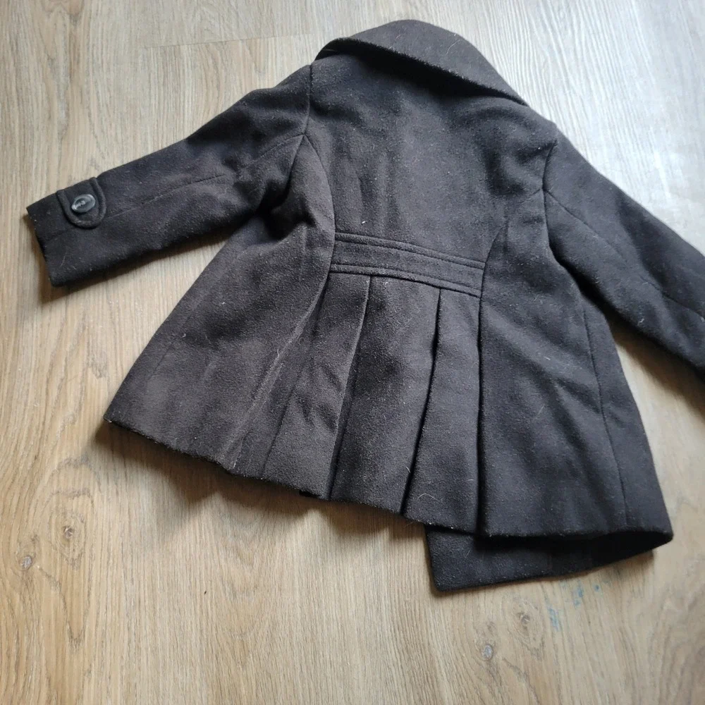 Old Navy Pea Coat Girl 18-24 Black Wool Blend Pleated Back Classic Dressy Jacket